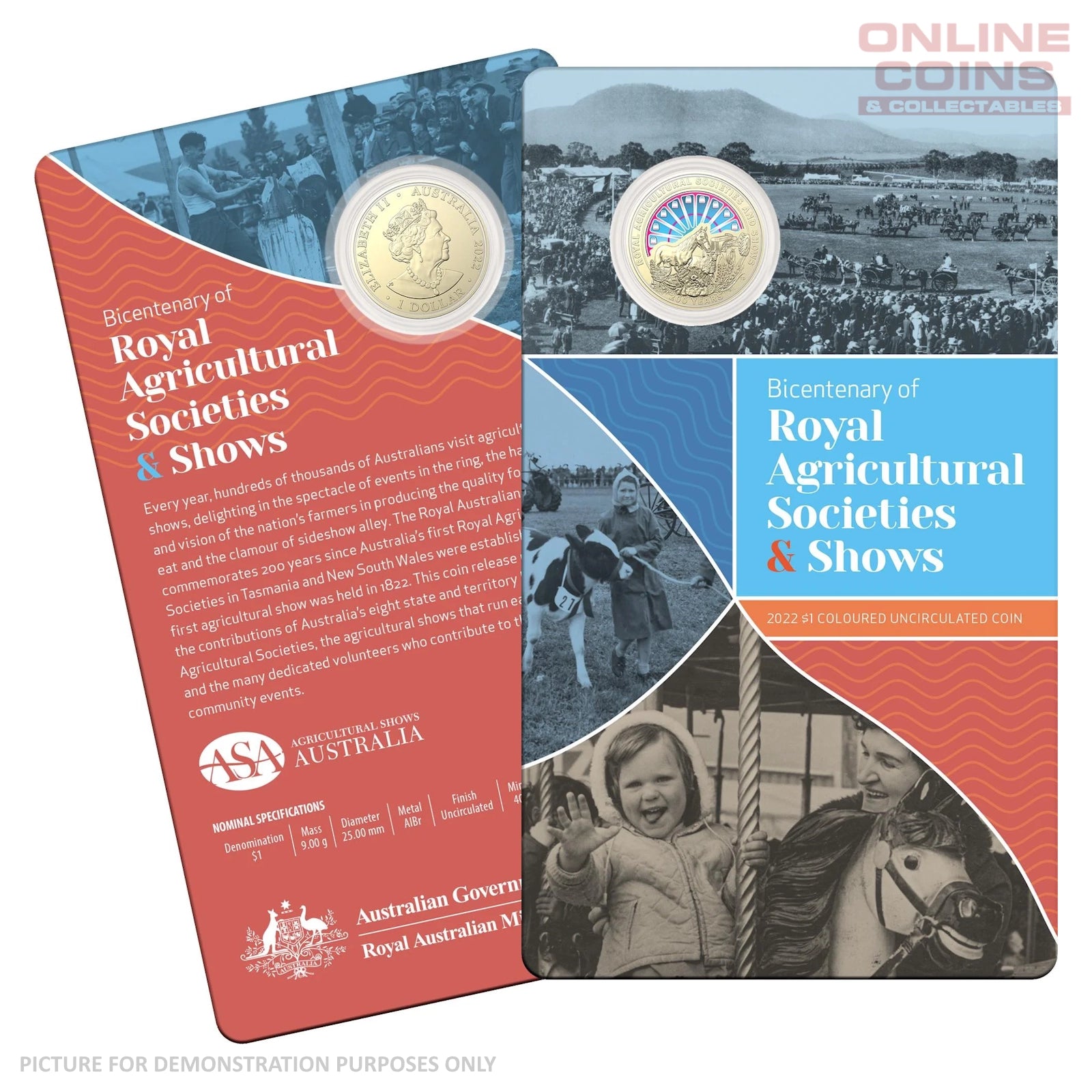 2022 $1 AlBr Coloured Uncirculated Carded Coin - Bicentenary of Royal Agricultural Society